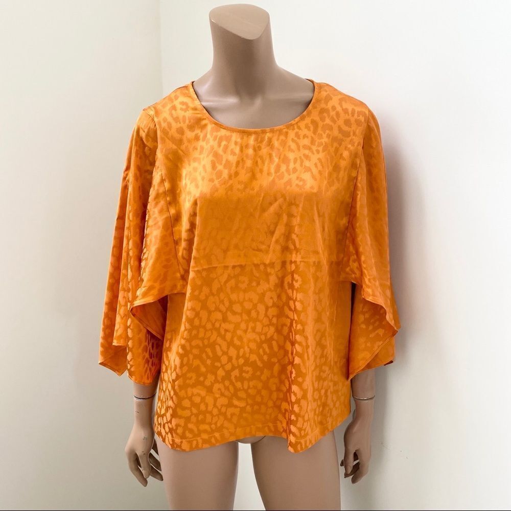 Andrew Marc NY orange animal print satin blouse XL